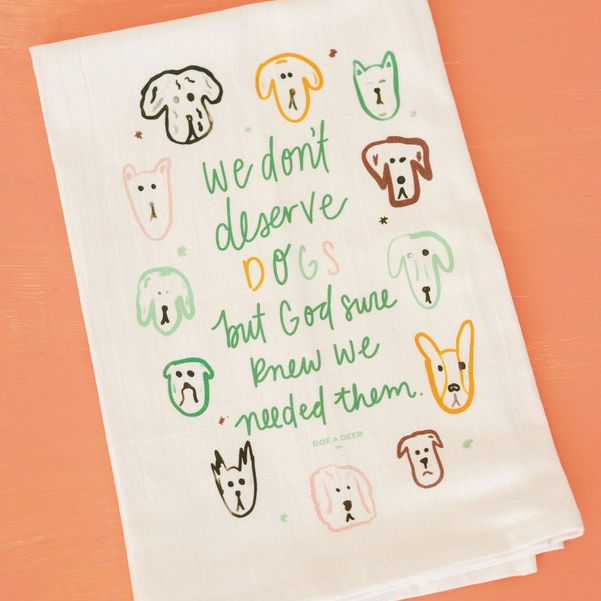 Person holding a Doe A Deer We Don't Deserve Dogs Flour Sack Towel | Build A Luxury Custom Gift Box for Women with Luxe & Bloom