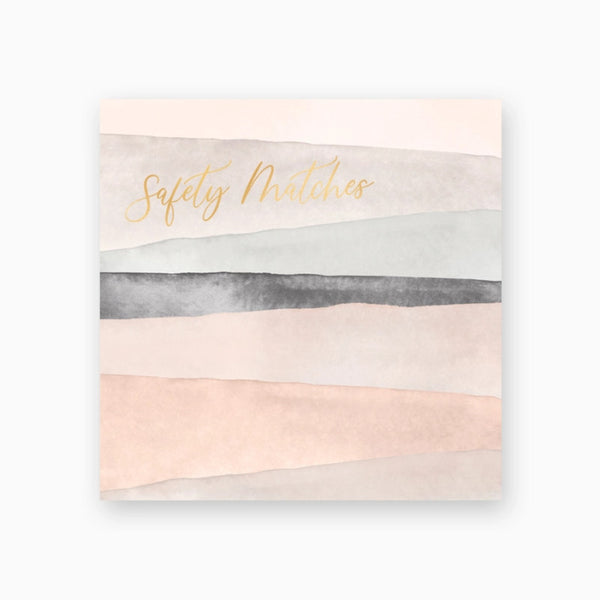 Frankie & Claude Abstract Blush & Grey Matches with watercolor design and 'Safety Matches' text on a white background | Build A Luxury Custom Gift Box for Women with Luxe & Bloom