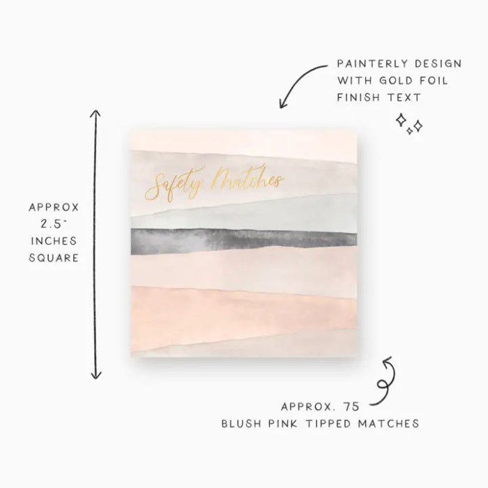 Frankie & Claude Abstract Blush & Grey Matches with watercolor design and 'Safety Matches' text on a white background | Build A Luxury Custom Gift Box for Women with Luxe & Bloom