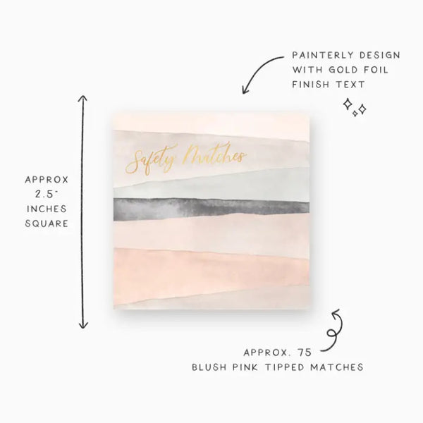Frankie & Claude Abstract Blush & Grey Matches with watercolor design and 'Safety Matches' text on a white background | Build A Luxury Custom Gift Box for Women with Luxe & Bloom