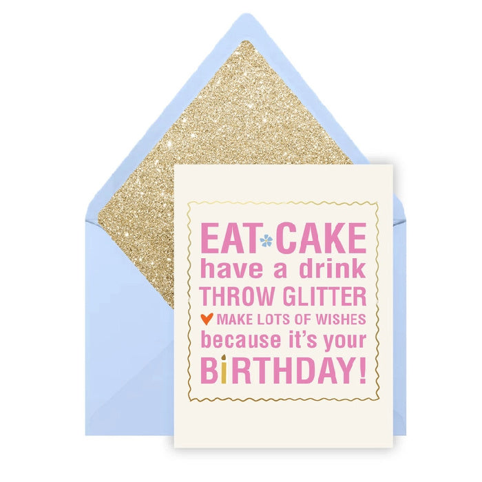 Ginger P. Designs Eat Cake Throw Glitter Birthday Card | Build A Luxury Custom Gift Box for Women with Luxe & Bloom
