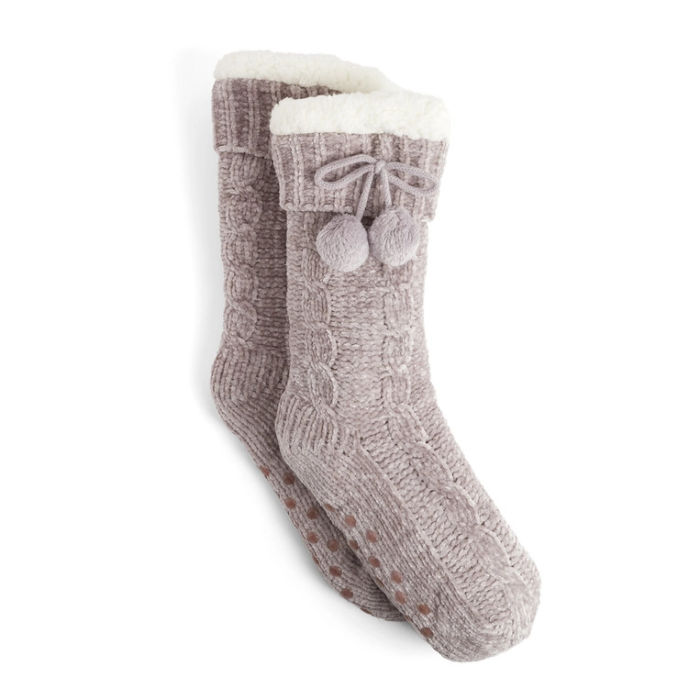 Grey Chenille Pom Pom Slipper Socks | Build A Custom Luxury Gift Box For Women with Luxe & Bloom
