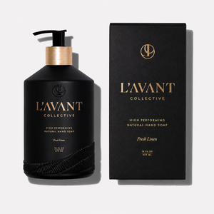 L'AVANT Collective Fresh Linen Hand Soap with Box on a white background | Build A Luxury Custom Gift Box for Women with Luxe & Bloom