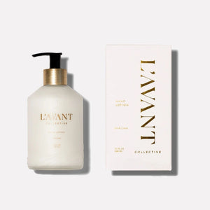 L'AVANT Fresh Linen hand lotion with pump and packaging on a white background | Build A Luxury Custom Gift Box for Women with Luxe & Bloom