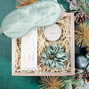 Let It Snow Luxury Curated Christmas Gift Box with Silk Sleep Mask & Scrunchie, Capri Blue Volcano Candle, and Lollia Snowdrop Handcreme