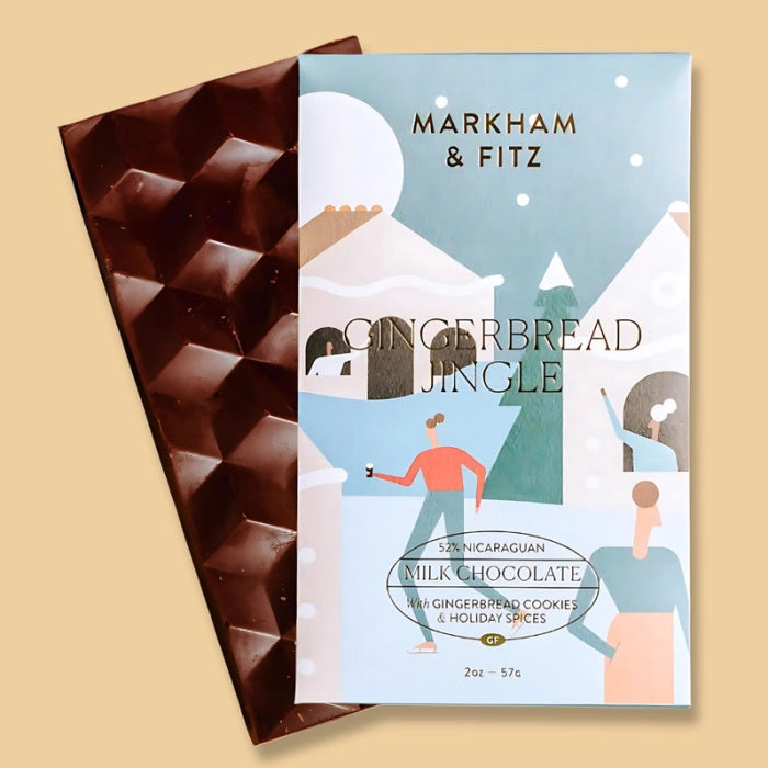 Markham & Fitz Gingerbread Jingle Chocolate Bar on green background | Build A Luxury Custom Christmas Gift Box with Luxe & Bloom