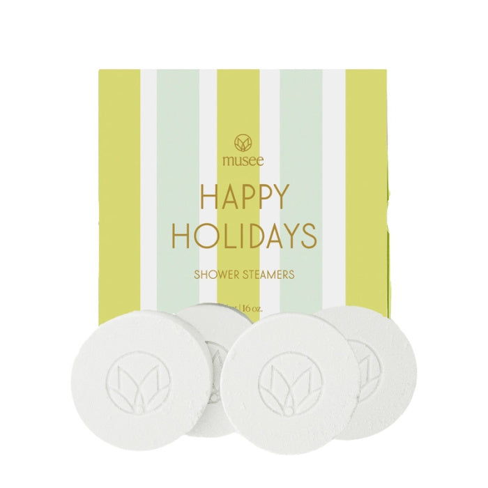 Musee Happy Holidays Shower Steamers on a white background | Build A Luxury Custom Christmas Gift Box with Luxe & Bloom