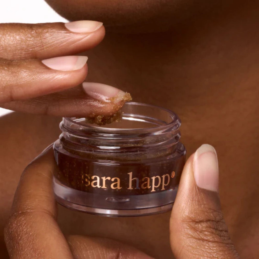 Jar of Sara Happ brown sugar lip scrub against a white background  | Build A Luxury Custom Gift Box for Women with Luxe & Bloom