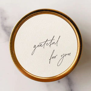 Simply Curated Grateful For You Gold Tin Candle in Guava Fig Scent | Build A Luxury Custom Gift Box with Luxe & Bloom