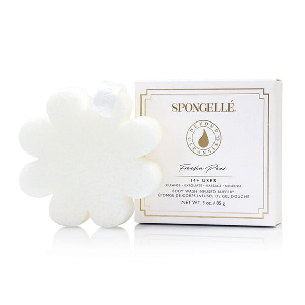 Spongelle Freesia Pear Boxed Body Wash Infused Buffer on a white background | Build A Luxury Custom Gift Box for Women with Luxe & Bloom
