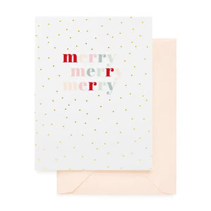 Sugar Paper Multicolored Merry Card with gold polka dots and a blush pink envelope | Build A Luxury Custom Christmas Gift Box for Women with Luxe & Bloom