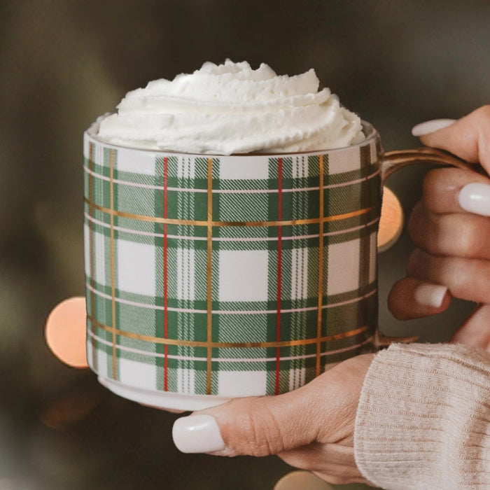 Woman Holding Sweet Water Decor Green Plaid Coffee Mug | Build A Luxury Custom Christmas Gift Box with Luxe & Bloom