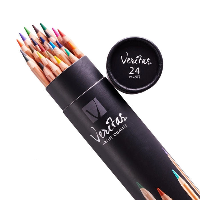 Set of Veritas artist quality colored pencils with black cylindrical container on a white background | Build A Luxury Custom Gift Box For Women