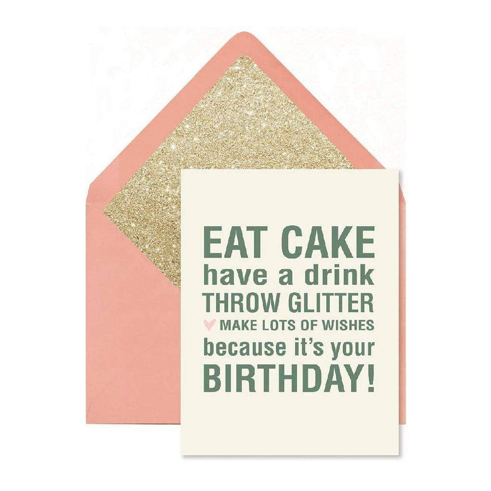 Luxe & Bloom - Ginger P. Designs Eat Cake Throw Glitter Birthday Card